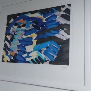 APPEL  HOND BLAUW GETEKEND 117/175 INGEKADERD B105XH85