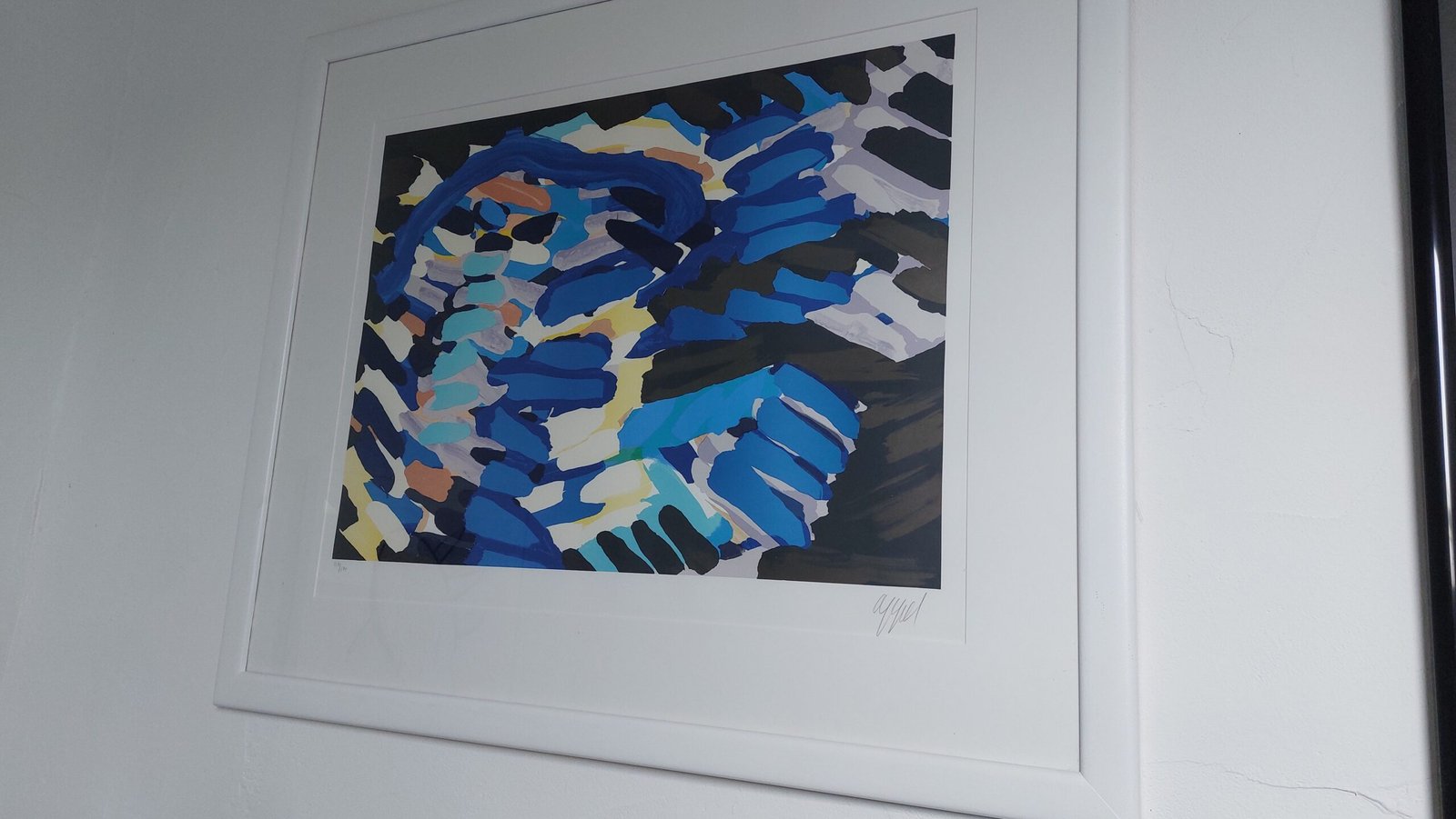 APPEL  HOND BLAUW GETEKEND 117/175 INGEKADERD B105XH85